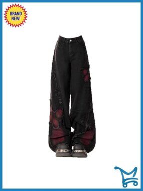 Y2K Butterfly Gothic Baggy Cargo Jeans Trouser Pants High Rise Loose Fit